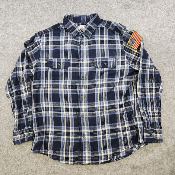 VTG Chevrolet Shirt Mens Large Blue Plaid Flannel Embroiderd Patch Racing USA - Picture 6 of 14